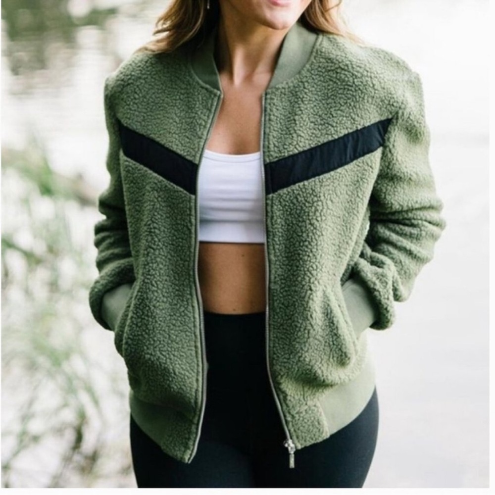 Women’s ZYIA Active Flying V Fleece Sherpa Jacket Olive Green Size XXL 2XL